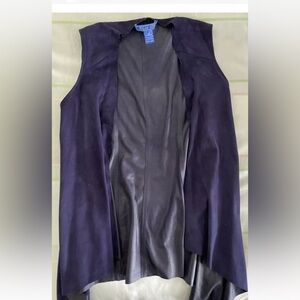 Leather Suede Open Waterfall Front Cardigan Vest By Blu Ice Size M Designer EUC